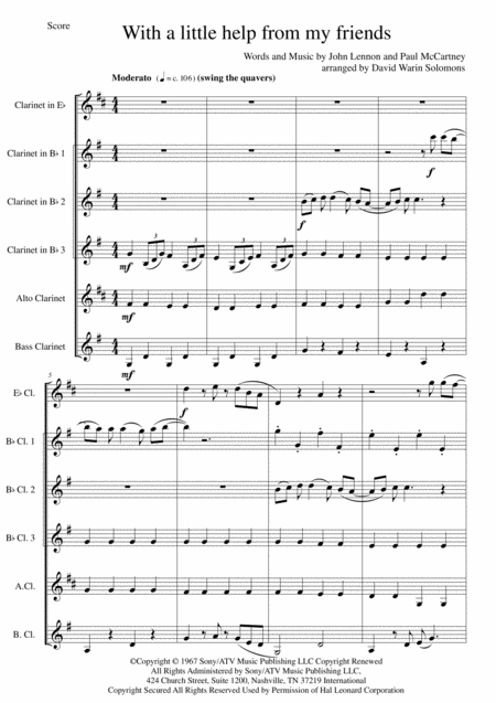 With A Little Help From My Friends For Clarinet Sextet Or Clarinet Choir Sheet Music