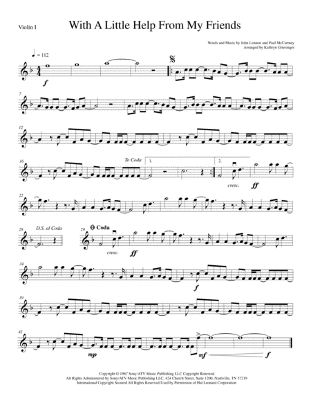Free Sheet Music With A Little Help From My Friends String Quartet