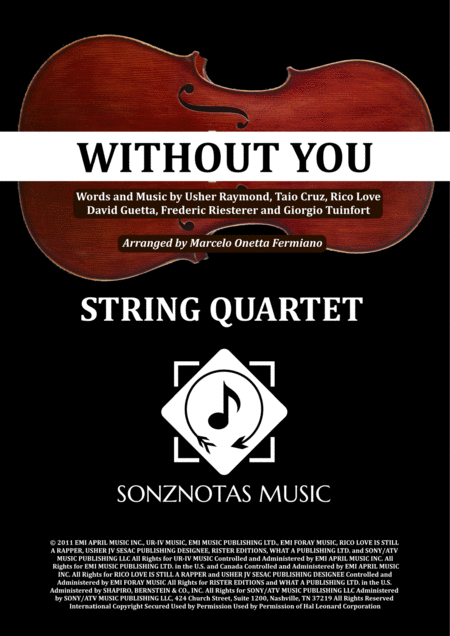 Without You David Guetta Sheet Music For String Quartet Score And Parts Sheet Music