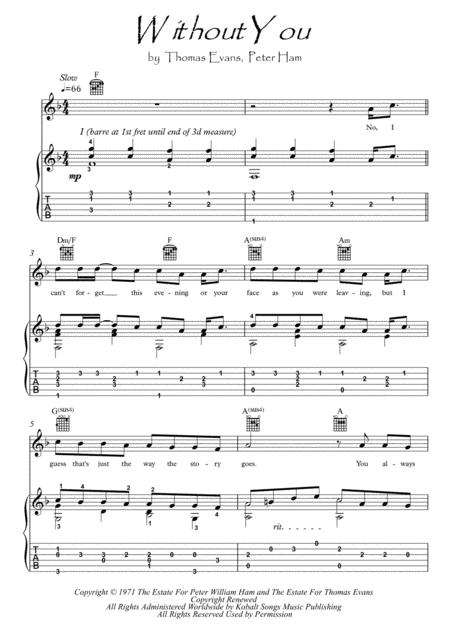 Without You Guitar Fingerstyle Sheet Music