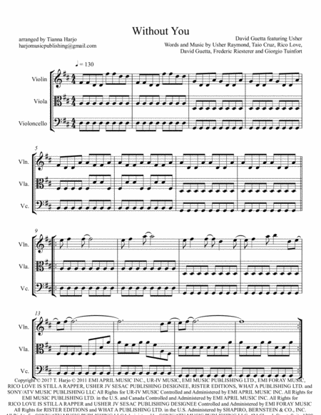 Without You String Trio Violin Viola And Cello Sheet Music