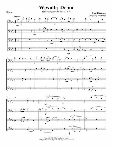 Free Sheet Music Wiwallij Drm For Trombone Or Low Brass Quartet