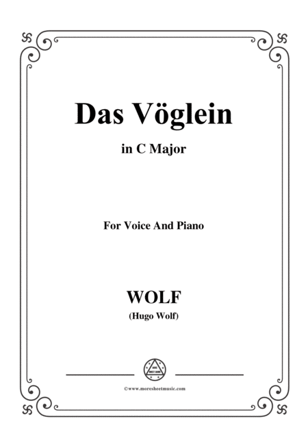 Wolf Das Vglein In C Major For Voice And Piano Sheet Music