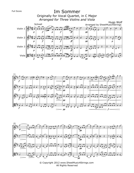 Wolf H Im Sommer For Three Violins And Viola Sheet Music