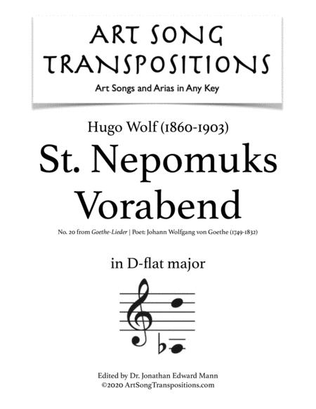 Free Sheet Music Wolf St Nepomuks Vorabend Transposed To D Flat Major