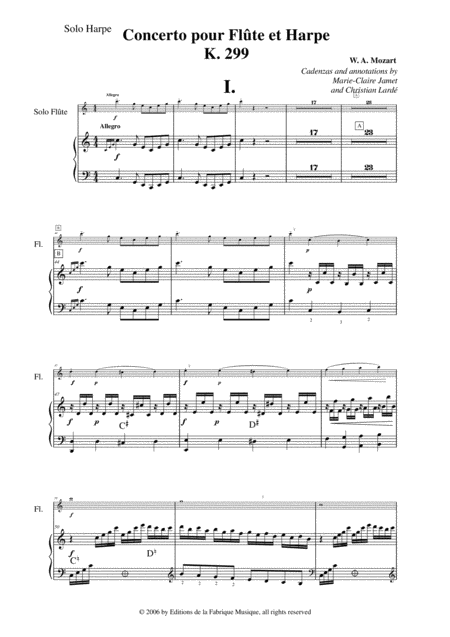 Wolfgang Amadeus Mozart Concerto For Flute And Harp K 299 Solo Harp Part Sheet Music