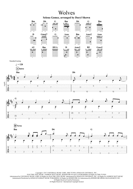 Wolves Selena Gomez For Solo Fingerstyle Guitar Sheet Music