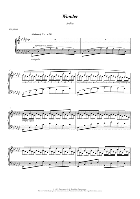 Free Sheet Music Wonder Piano Solo By Arelius