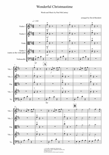 Free Sheet Music Wonderful Christmastime For String Quartet