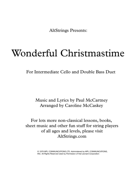 Wonderful Christmastime Intermediate Cello And Double Bass Duet Sheet Music