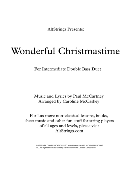 Wonderful Christmastime Intermediate Double Bass Duet Sheet Music