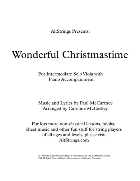 Free Sheet Music Wonderful Christmastime Intermediate Viola Solo With Piano Accompaniment