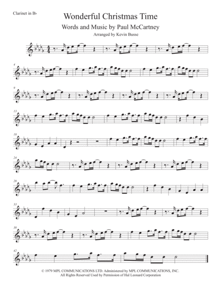 Free Sheet Music Wonderful Christmastime Original Key Clarinet