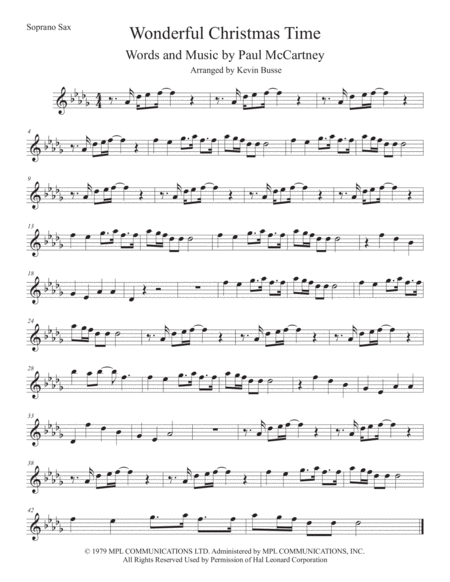 Wonderful Christmastime Original Key Soprano Sax Sheet Music