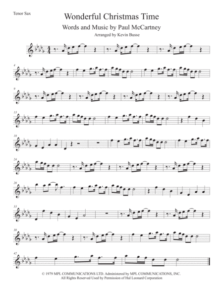 Wonderful Christmastime Original Key Tenor Sax Sheet Music