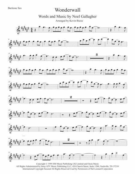 Wonderwall Original Key Bari Sax Sheet Music