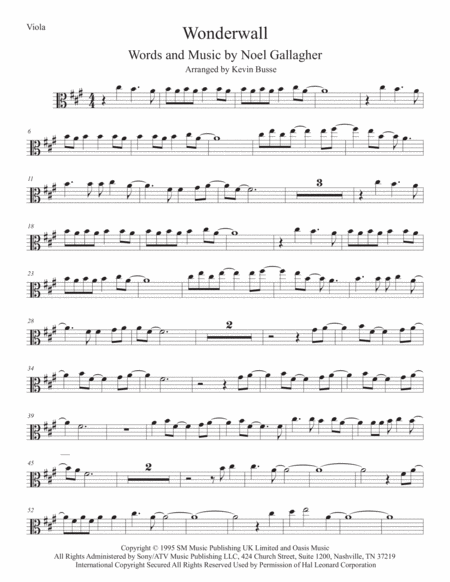 Wonderwall Original Key Viola Sheet Music