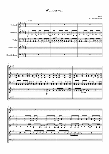 Free Sheet Music Wonderwall String Quintet String Orchestra