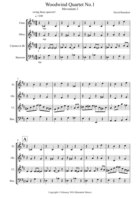 Free Sheet Music Woodwind Quartet No 1 Movement 2