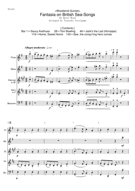 Woodwind Quintet Fantasia On British Sea Songs Sheet Music