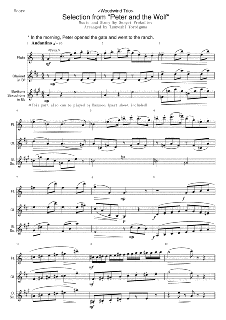 Woodwind Trio Selection From Peter And The Wolf Sheet Music