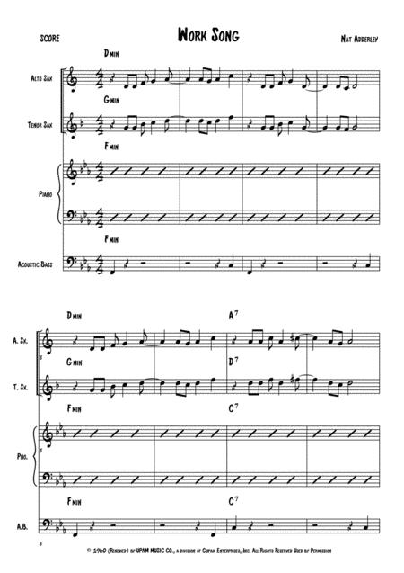 Free Sheet Music Work Song Score Alto Sax Tenor Sax Piano Bass