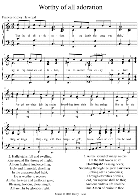 Worthy Of All Adoration A New Tune To A Wonderful Frances Ridley Havergal Hymn Sheet Music