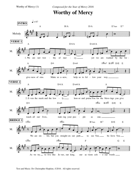 Worthy Of Mercy Sheet Music