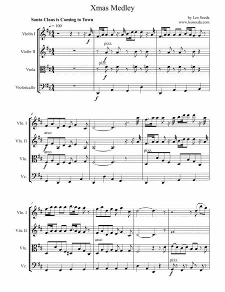 Xmas Medley For String Quartet By Leo Soeda Sheet Music