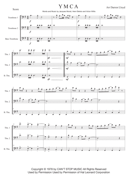 Free Sheet Music Y M C A Trombone Trio