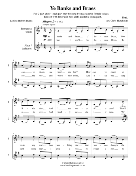 Ye Banks And Braes For 2 Part Choir Sheet Music