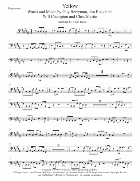 Free Sheet Music Yellow Original Key Euphonium