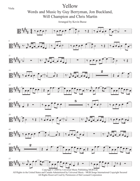 Free Sheet Music Yellow Original Key Viola