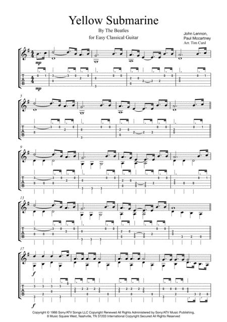 Free Sheet Music Yellow Submarine For Easy Classical Guitar