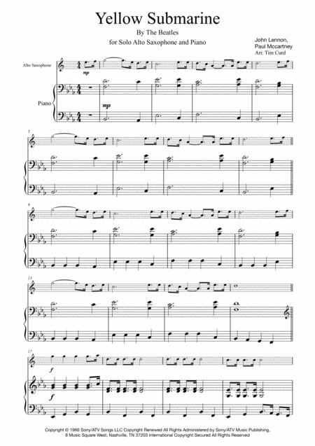 Yellow Submarine For Solo Alto Saxophone And Piano Sheet Music