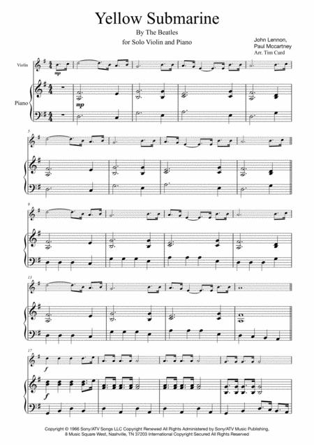 Yellow Submarine For Solo Violin And Piano Sheet Music