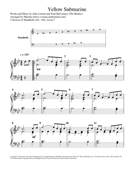 Free Sheet Music Yellow Submarine