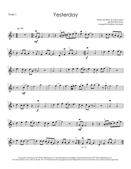 Yesterday Beatles String Quartet Sheet Music