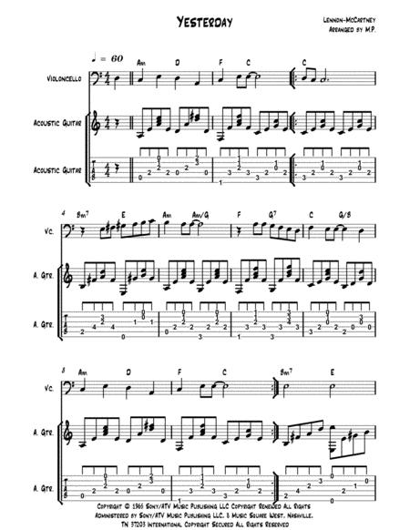 Free Sheet Music Yesterday For Violoncello And Guitar Early Intermediate