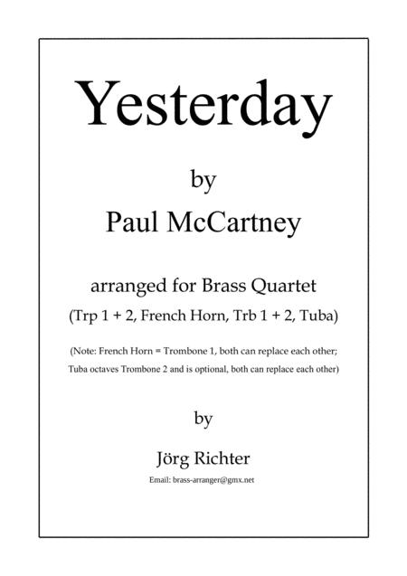 Yesterday Fr Blechblser Quartett Sheet Music