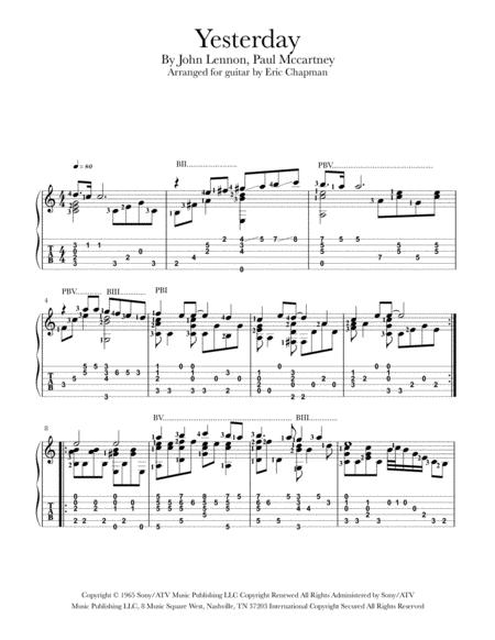 Yesterday Guitar Chord Melody Sheet Music