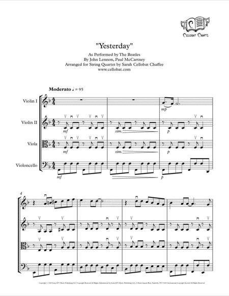 Yesterday String Quartet Beatles Arr Cellobat Sheet Music