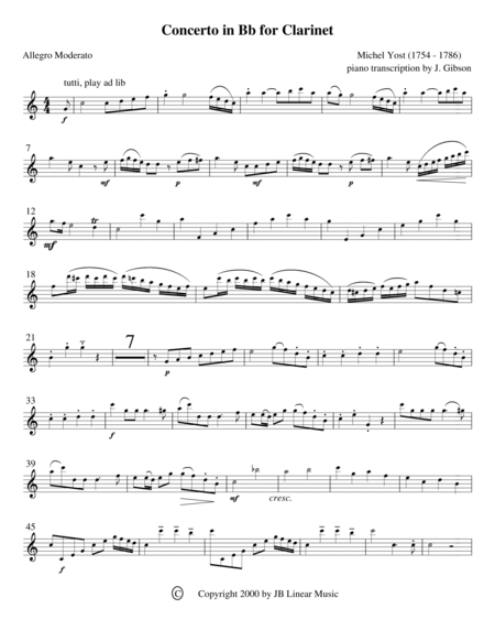 Free Sheet Music Yost Concerto In Bb For Clarinet And Orchestra