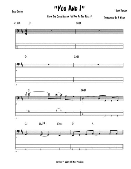 You And I Bass Guitar Tab Sheet Music