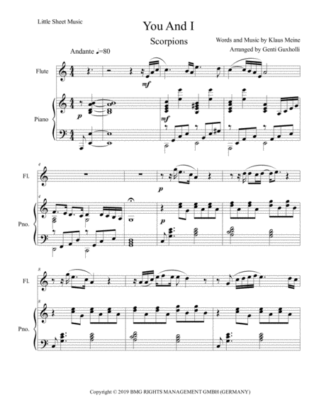 You And I Flute And Piano Sheet Music