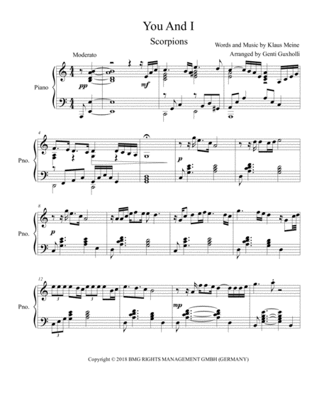 Free Sheet Music You And I Piano Solo