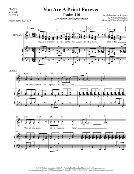 Free Sheet Music You Are A Priest Forever Psalm 110