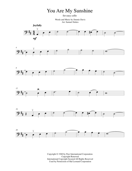 Free Sheet Music You Are My Sunshine For Easy Cello