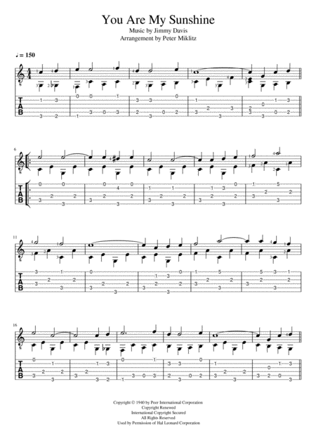 Free Sheet Music You Are My Sunshine Standard Notation And Tab