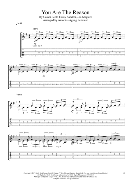 You Are The Reason Fingerstyle Guitar Solo Sheet Music